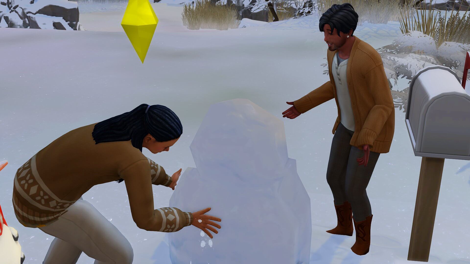 catalin and koji building a snowman