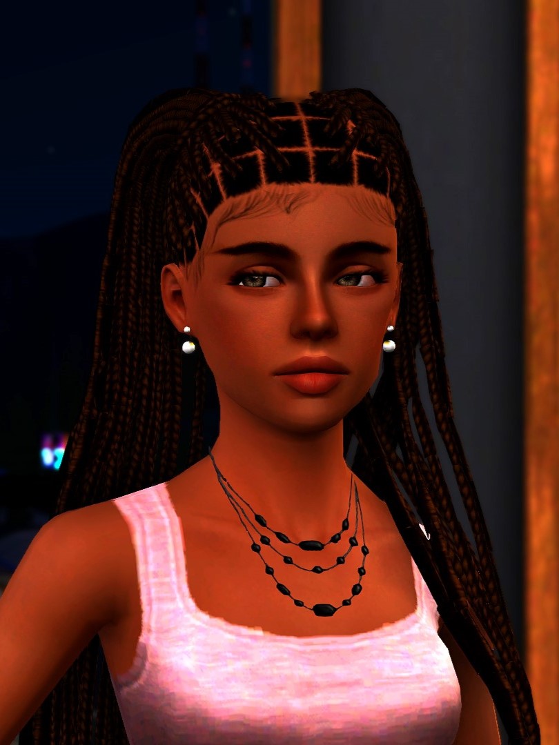 Ayesha - lightskin girl with brown box braids in pigtails